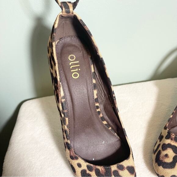 Ollio Women's Brown Leopard Faux Suede Chunky Mid-Heel Ankle Strap Pumps Size 9 - Picture 6 of 13
